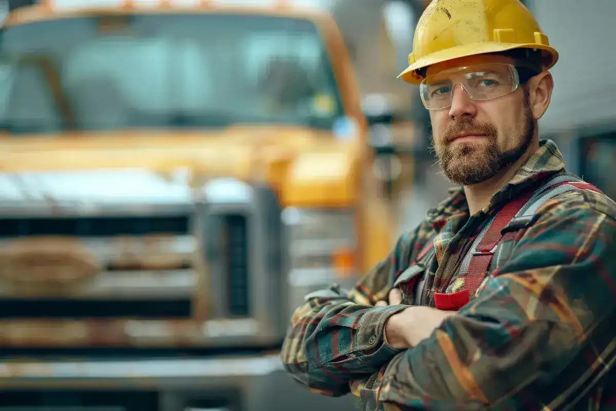 Hardhat worker with commercial truck